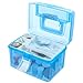 MyGift 10 Inch First Aid Transparent Blue Bin with Removable Tray, Quick Access Lid Flap and Carrying Handle, Portable Emergency Kit, Medical Supply Travel Tote, Medicine Storage Box Container