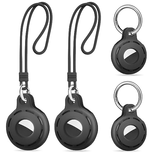 Ainiv Schutzhülle für AirTag, 4 Stück Silikon Schutzhülle für AirTag, Anhänger Schutzhülle für Airtag mit Schalllöchern und-Hakenband, Locator Tracker Abdeckung Cover Locator Keychain für Apple
