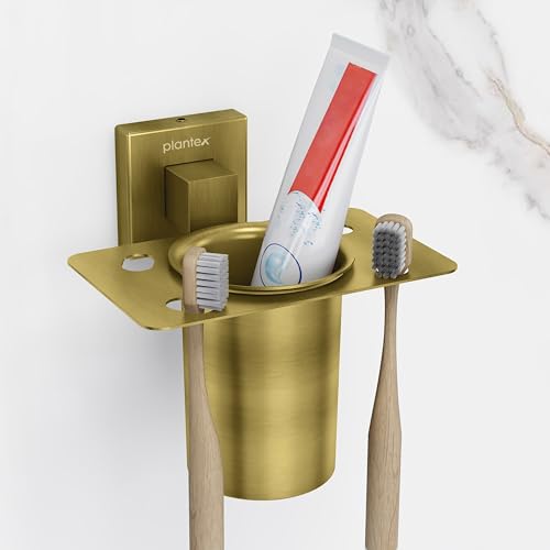 Image of Plantex Tumbler Holder for Bathroom /Stainless Steel Toothbrush Holder /Toothpaste Holder /Bathroom Accessories - Pack of 1, Aqua (Brass Antique)