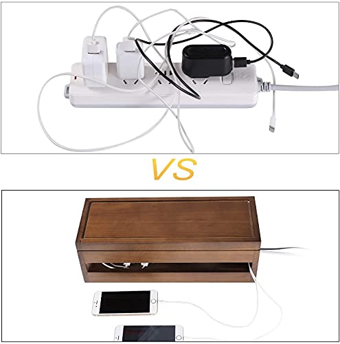 Image of White Whale you think, we bring Cable Management Box Wooden Cord Organizer Box for Extension Cord Power Stripe Surge Protector Wire Management Concealer Organizer Cover Hider for Desktop Home