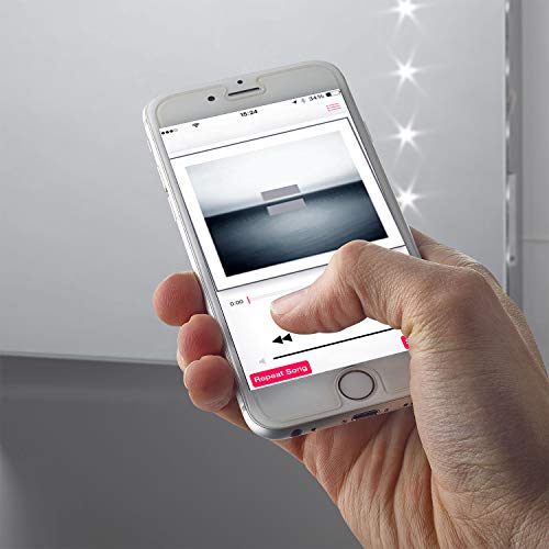 Pebble Grey™ Aurora Illuminated LED Bathroom Mirror with built-in Shaver Socket and Bluetooth Speakers | Heated Demister Mirror Pad | Motion Sensor Switch | 500 x 700 | IP44 Rated | 10 Year Warranty