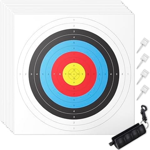 50 Pack Archery Target Paper - Standard 40x40CM 10-Ring, 18-Meter Indoor Archery Target Face with Arrow Puller & Pins, Archery Accessories for Bow Hunting & Shooting Precision Practice Yummuely Cover
