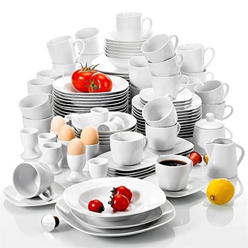 Conjunto de cena de 100 piezas con tazas, platillos, tazas, taza de huevo, tazones de cereales, sopa de postre placas de cena
