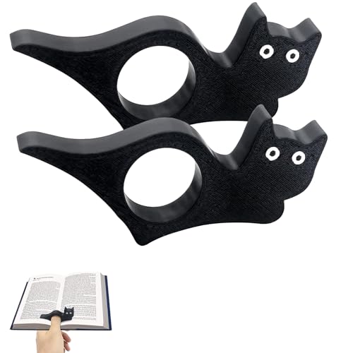 DWUENT Black Cat Thumb Book Page Holder, 2PCS Cute Cat Shaped Page Holders for Books, Lightweight Book Accessories Gifts for Book Lovers, Readers & Bookworms (Black)