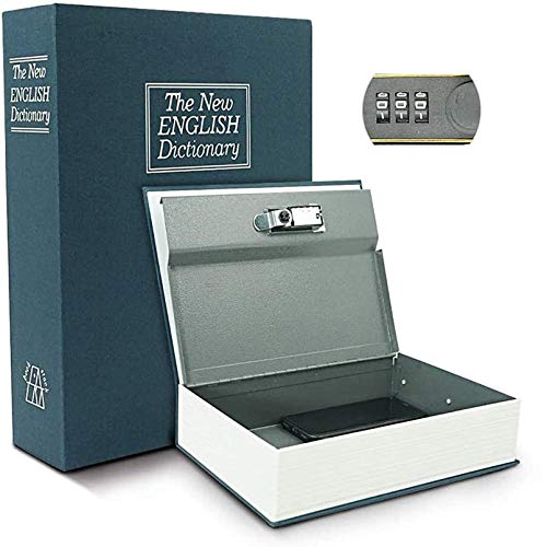 Luwint Cofre de livro de diversões SAFEX-Grande com cadeado de combinação, 27 x 19 x 7,8 cm x 7,6 cm, recipiente para guardar dinheiro, joias, arma e passaporte (azul)