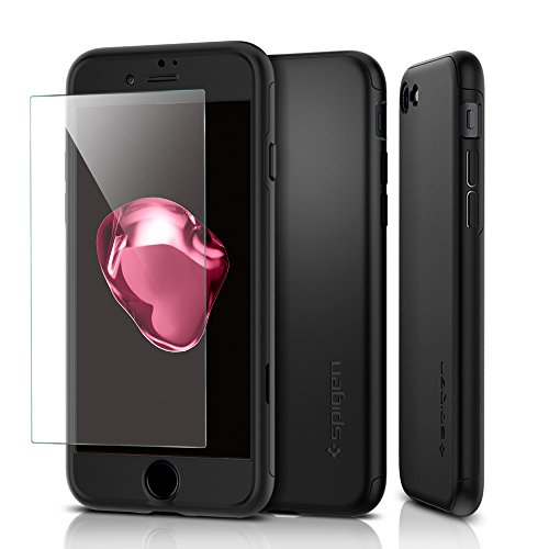 Spigen Thin Fit 360 Designed for Apple iPhone 7 Case (2016) 2 Tempered Glass Screen Protectors Included - Black