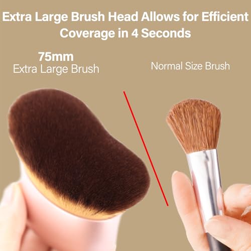 Image of Extra Large Body Makeup Brush For Self Tanner, Leg Makeup &Bronzer Blend,75 mm Wide-headed Kabuki Brush Provides More Even &Pretty Application, Oval Face&Back Makeup Brush, Wet&Dry Use- Pink Rose Gold