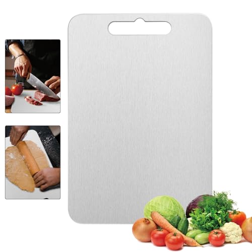 Tabla de cortar rectangular de acero inoxidable doble cara para cocina, tamaño grande