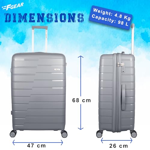 Image of F Gear PPS27 Polypropylene Hardshell /Hardsided /Hardcase Light Weight 8 Wheeler Spinner Luggage Bag /Smooth Speed Wheel Suitcase /Trolley with TSA Lock for Men Women (Check in 28 Inch, Light Grey)