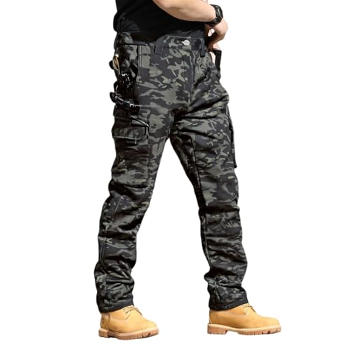 lcyhony Camo Cargo Pants for Men Baggy Ripstop Waterproof Tactical Pants Flexcamo Outdoor Hunting Hiking Pants Multi Pockets