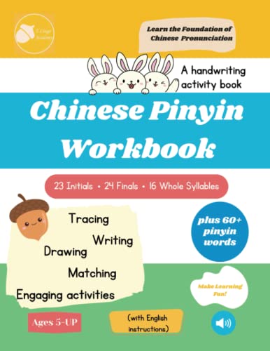 Chinese Pinyin Workbook: Chinese Pinyin tracing and activity workbook for kids, Pinyin-English, learn Chinese words in Pinyin, no Chinese characters