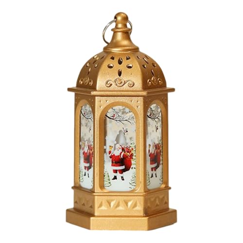 Farol de Navidad - Decoración luminosa, lámpara LED, estructura metálica con vela de imitación | de mesa para salón, chimenea, entrada, oficina, hotel, fiesta de fin de año, ámbar