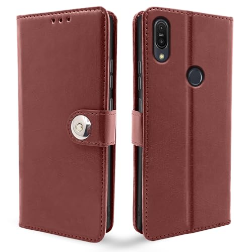 Image of Pikkme Asus Zenfone Max Pro M1 Flip Cover Leather Finish | Inside TPU with Card Pockets | Wallet Stand and Shock Proof | Complete Protection Flip Case (Button Brown)