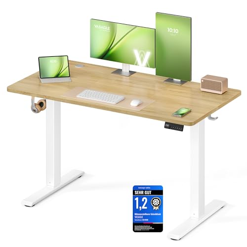VASAGLE Höhenverstellbarer Schreibtisch, Stehtisch, Computertisch, Erinnerung bei langem Sitzen, Memory-Funktion mit 4 Höhen, für Büro, 120 x 60 cm, goldeichenfarben LSD312YA03