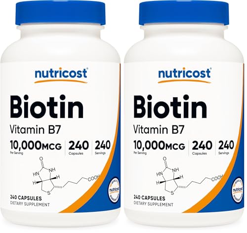 Image of Nutricost Biotin (Vitamin B7) 10,000mcg (10mg) Vitamin Supplement, 240 Capsules - Vegetarian, Gluten Free, Quick Release, Non-GMO (Pack of 2)