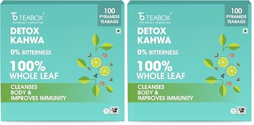 Image of Teabox Detox Kahwa Herbal Tea | 100 Biodegradable Teabags | 8 Natural Ingredients | Supports Body Detox & Healthy Digestion | 0% Bitterness | Caffeine-Free Wellness Brew (Pack of 2)