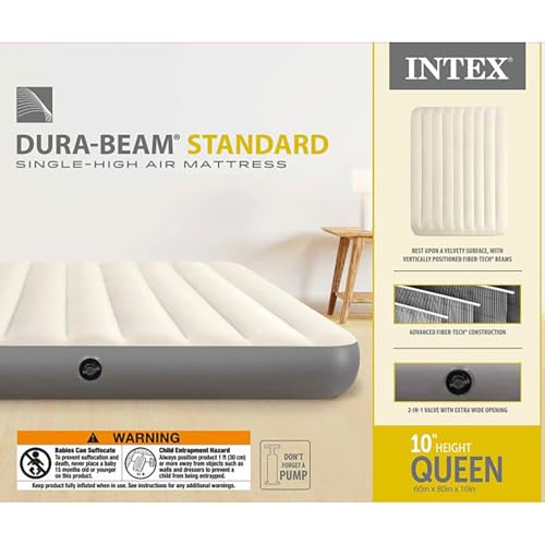 Image of Intex Dura-Beam Standard Air Mattress, Queen, Fiber-Tech | 10in Height | 600lb Capacity | Pump Sold Separately | Pack of 3