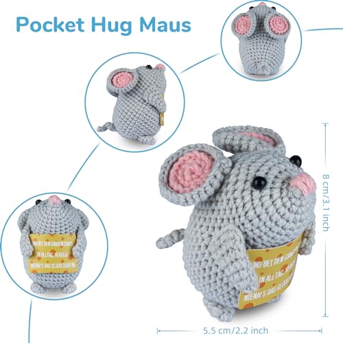 WenmthG Glücksbringer Pocket Hug Maus Kartoffel - Mutmacher, Gute Besserung, Positives Geschenk mit Maus-Puppe