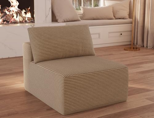 Image of 108 inches Modular Sectional Sofa with Chaise, Boneless Comfy Corduroy Fluffy Couch with Deep Seat and Side Pockets, No Assembly Required (2.Tan /Brown, 9.a Middle Seat)