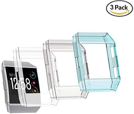 Fitbit Ionic Cover Case, TPU Soft Accessory Frame Rugged Protective Shell Slim Shock Resistant Replacement Bump for Fitbit Ionic Smart Fitness Watch,3pack Crystal Clear Black Blue