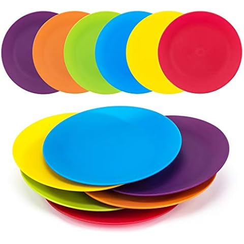 KOXIN-KARLU Plastic Plates, 10-inch Dinner Plates Reusable Plates Picnic Plates, set of 12 Multicolor Cover