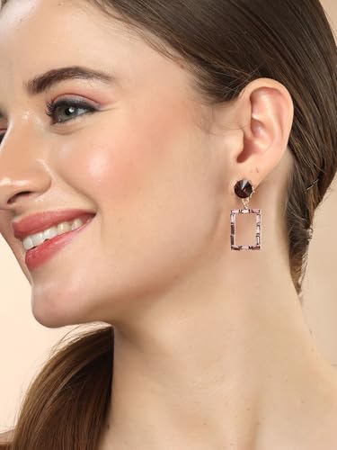 Image of KARATCART Gold-Plated Contemporary Brown Drop Earrings for Women (33038548)