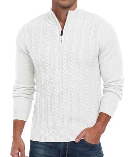 Askdeer Men's Quarter Zip Sweater Cable Knit Mock Turtleneck Sweater Long Sleeve Soft Casual Pullover Sweater4