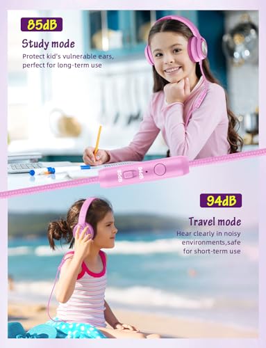 Image of Voopwink Kids Headphones with Microphone, Wired Over Ear Headsets with Limited Volume 85dB / 94dB for Boys Girls Teens Children Online School /Travel /iPad /Tablet /Cellphone