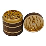 Grinder aus Holz, 4-Teiliges Set Patentierter Crusher, Tragbare Kräutermühle mit magnetischem Deckel, Ø 63 mm für getrocknete Kräuter und Gewürze, Gold