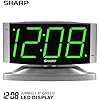 Sharp Home LED Digital Alarm Clock Swivel Base - Outlet Powered, Simple Operation, Alarm, Snooze, Brightness Dimmer, Big Green Digit Display, Silver Case