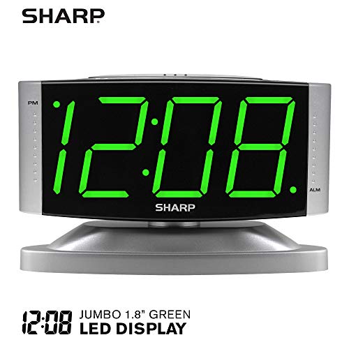 Sharp Home LED Digital Alarm Clock – Swivel Base - Outlet Powered, Simple Operation, Alarm, Snooze, Brightness Dimmer, Big Green Digit Display, Silver Case by Sharp - Image 6