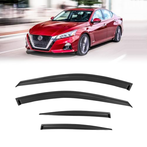 Image of Rain Guards Window Visor for 2019-2025 Nissan Altima Out-Channel | Shields Vent Deflector Shade Wind Dark Smoke 2020 2021 2022 2023 2024 19 20 21 22 23 24 25, Tape-On Outside-Mount, 4PCS