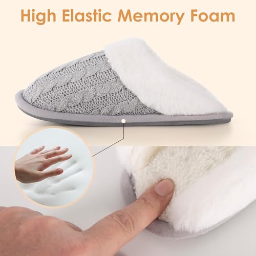 Image of Winter Fuzzy Slippers for Women,Cozy Memory Foam House Shoes Soft Cable Knit Non-Slip indoor Slippers