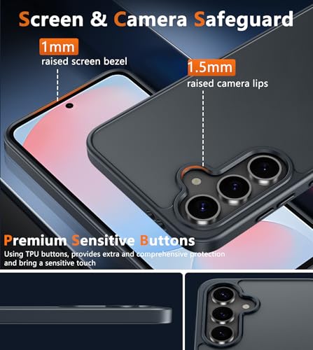 Image of FNTCASE for Samsung Galaxy S24-FE Case: Matte Textured Military Grade Drop Protection Translucent Cell Phone Cover - Slim Rugged Durable Shockproof Protective Bumper Cases, 6.7 inch (Matte-Black)