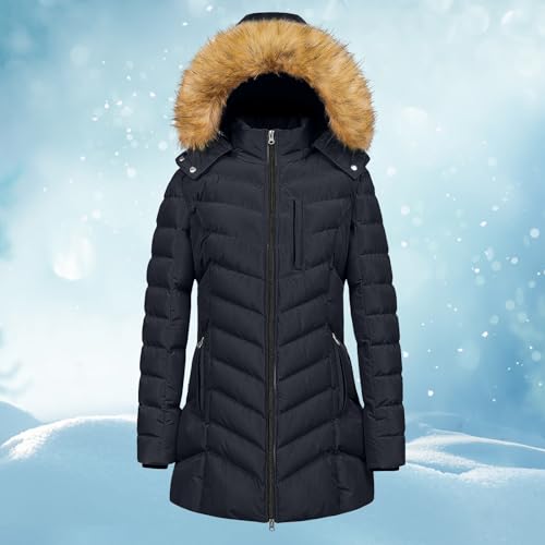 Generisch steppjacke damen leicht Winterjacke Lang Warm Daunenjacke Puffer Jacke Steppjacke mit Kapuze Gepolsterte Daunenmante Langärmelige Steppmantel Dicke Parka Thermal Mantel mantel damen