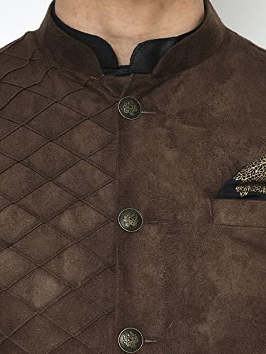 Image of KISAH Men's Solid Sleeveless Suede Nehru Jacket | Ethnic Jacket /Waistcoat for Men