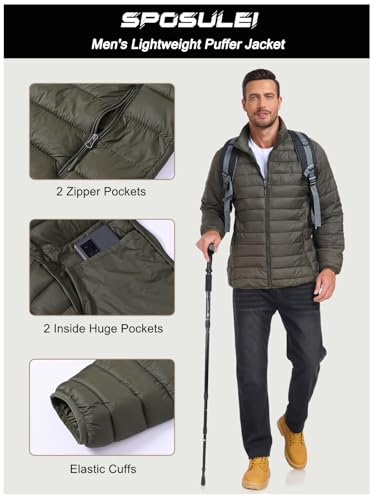 Image of SPOSULEI Men Puffer Jacket Packable Lightweight Winter Jackets Coats Outdoor Waterproof Insulated Jackets