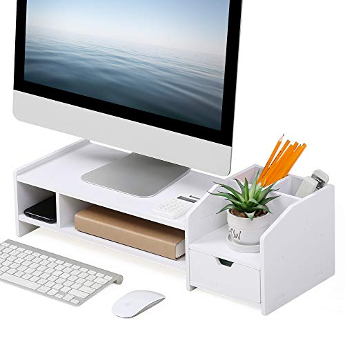 FITUEYES Elevador del Monitor Soporte para Monitor con Cajones de Organizar,59,4x22x18cm Blanco DT220001WB