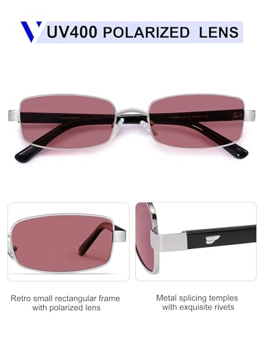 Image of VANLINKER Retro Rectangle Polarized Sunglasses for Women Men Small 90s Vintage Trendy Slim Narrow Rectangular Frame VL9684