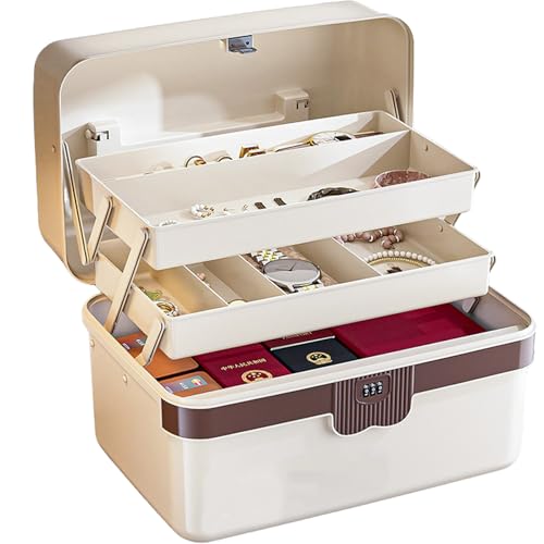 3-Layer Plastic Tackle Lock Box Organizers Storage Portable Folding Sewing Box with Handle Dividers Multipurpose Case for Sewing Art Supplies Medicine Lock Boxes Tools Lock Organizer