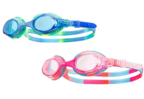 Image of TYR Kids Tie Dye Swimple Swim Goggles, Blue /Green & Pink /White