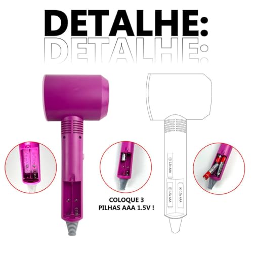 Conjunto salão beleza Secador de cabelo com 2 velocidades a pilha Brinquedo