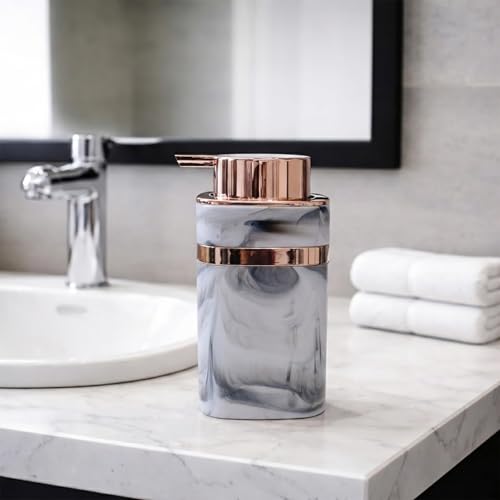 Image of Luxe Home International Marble Pattern Plastic Soap Dispenser for Bathroom and Kitchen Sink Leak Proof Liquid Hand Wash Square Bottle Lightweight Smooth Finish (13.5x7 cm White) Pack of 1