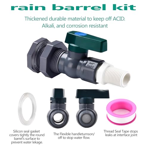 LUOFANT Rain Barrel Spigot Kit - 3/4 Inch PVC Spigot with Bulkhead Fitting and Hose Adapter, Diverter Kit for Water Tanks, Aquariums, Tubs, Pool, Garden