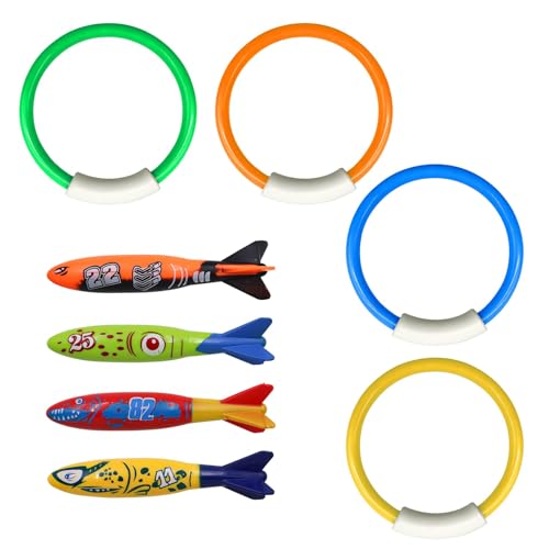 POPAPIE 8 Pièces Jouets de Plongée Enfant Anneaux de Plongée de Piscine Plastique Jouet de Piscine pour L'entraînement Plongée des Enfants (Couleur B)