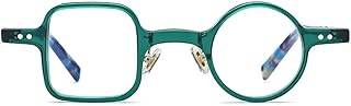 ICARA Unique One Square One Round Retro Reading Glasses for Women Men Irregular Eyewear (green, 2)