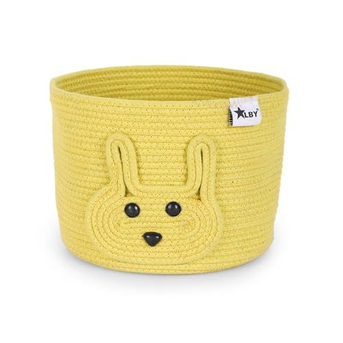 Image of ☆LBY ute Cotton Basket, Handcrafted Woven Storage Planter Basket for Home Decor, Multi-Purpose Bag with Handle for Living Room Bathroom Laundry & Toys cat shape (yellow rab 10 x 12 inch)