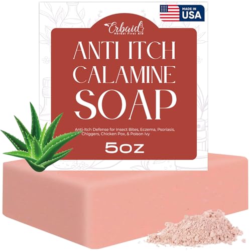 Erbaid Calamine Soap Bar – All Natural Instant Itch Relief – Calming Calamine Soap for Itchy Skin, Insect Bite, Eczema, Poison Ivy Rash – Pure Anti-Itch Body Wash Made in USA – Large 5oz Bar
