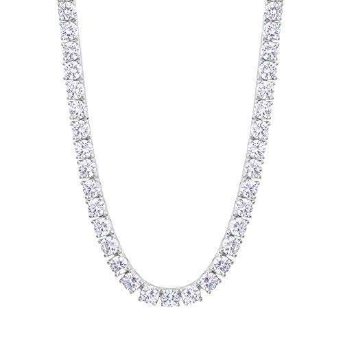 KRKC&CO Tennis Necklace Chain for Men Luxury Anniversary Birthday Gift for Him White Iced Out Prong-Setting 5A Cubic Zirconia Stones Hip Hop Rappers Jewelrys 5mm 24in