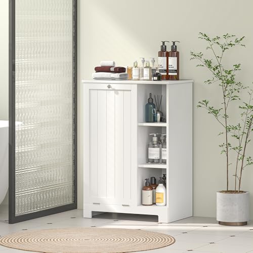 HOMCOM Armario de Baño con Cesto Ropa Sucia Mueble de Baño con Puerta Abatible Estantes Abiertos y Cesta Extraíble 60x38x86 cm Blanco - imagen 8
